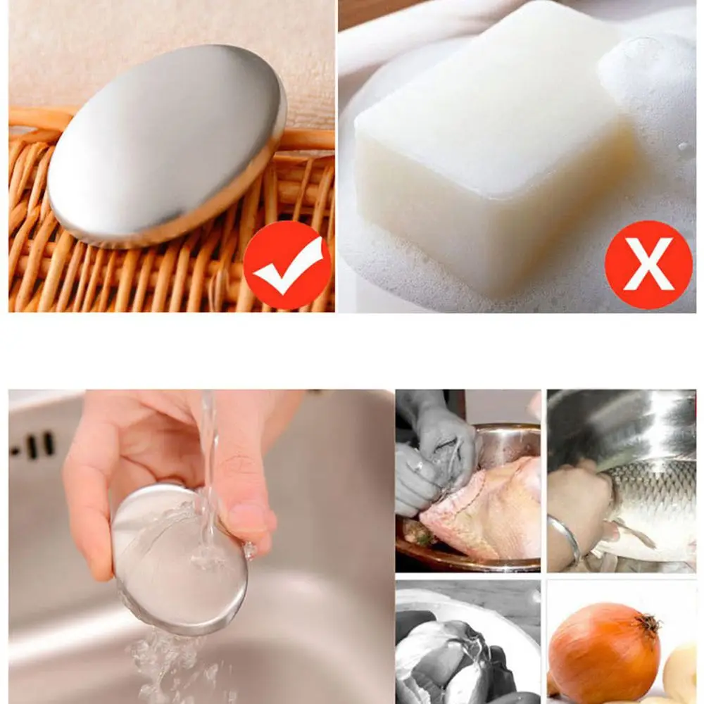 2 PCS Kitchen Tools Hand Washing Cleaning Products Deodorizing Metal Soaps Stainless Steel Oval Hand Washer Deodorant Soap