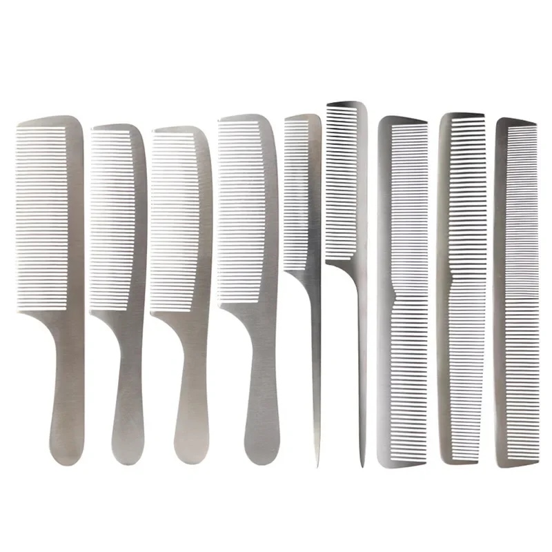 High Quality Stainless Steel Silver Metal Barber Comb Hairdressing Salon Hair Cutting Comb For Men And Women