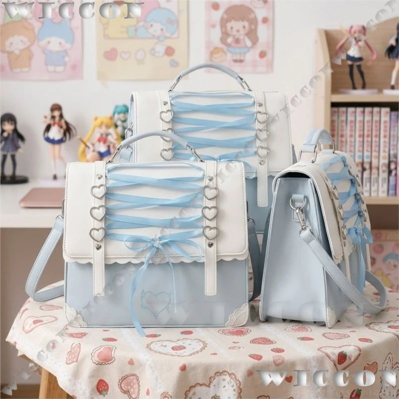 Jirai Kei New Japanese Lolita Ita Bag Heart Decor 4 Way Handheld Shoulder Crossbody Backpack Halloween Festival Fancy Comic Con