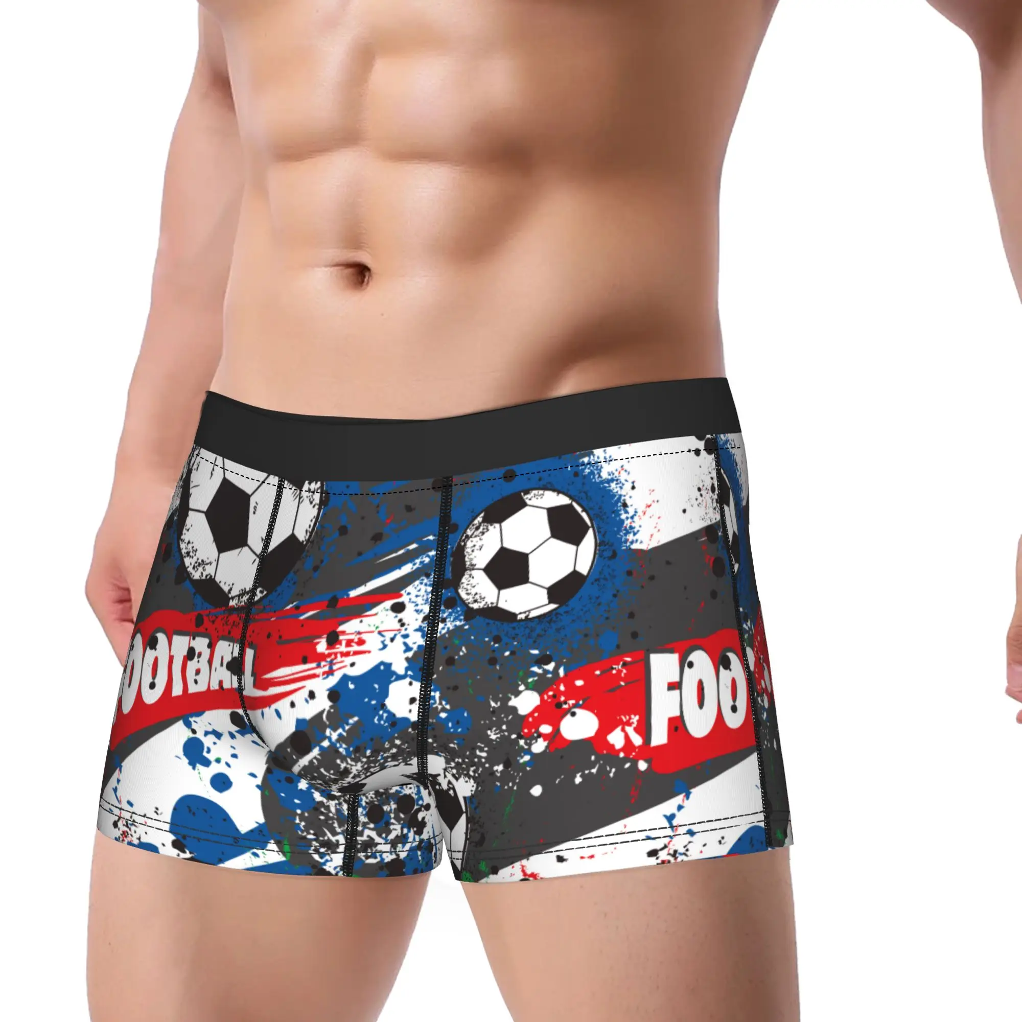 Man Cartoon Soccer Ball Football Long Underwear  Humor Boxer Briefs Shorts Panties Male Breathable Underpants Plus Size