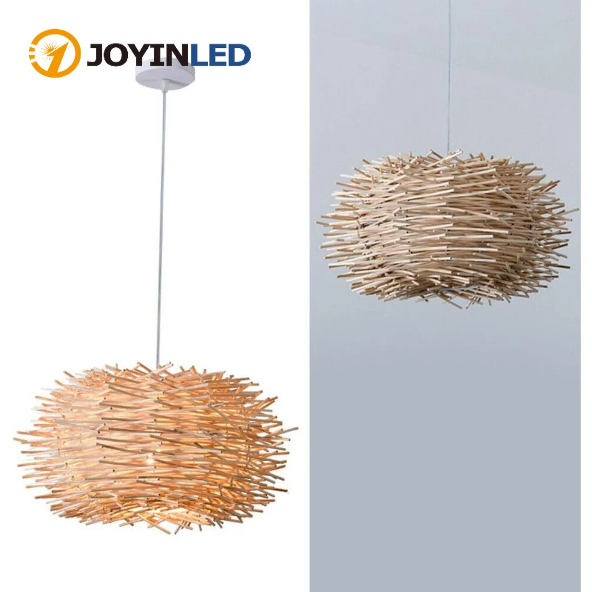 JOYINLED Creative Bird Nest Ceiling Lamp Handwoven Rattan & Bamboo Chandelier Rattan Hanging Pendant Light 30cm E27 Lighting
