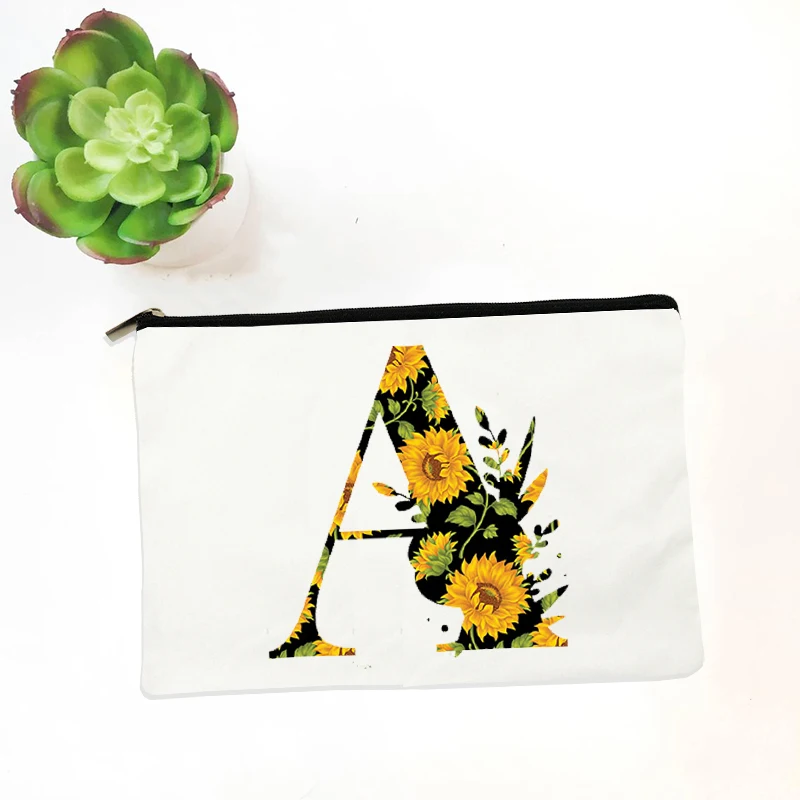 Sunflower Letter Print Women Makeup Bag Silent During Student Days Best Love Gift for Girls School Stationery Pockets Coin Purse