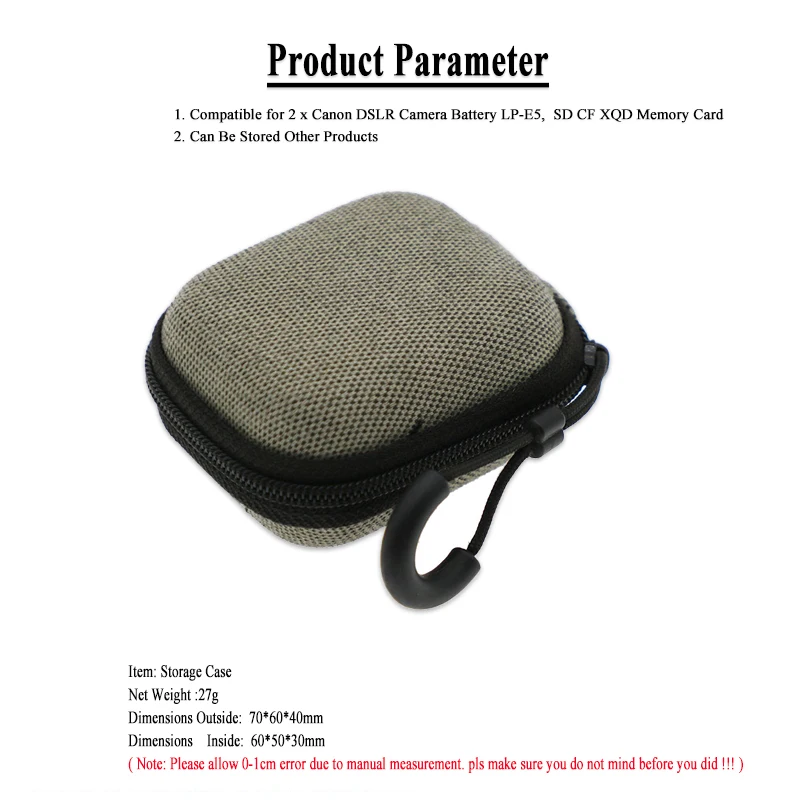 กล่องที่วางกระเป๋าสำหรับ LP-E5แบตเตอรี่กล้อง DSLR Canon 2ชิ้นกล่องเก็บของ EVA ขนาดเล็กแบบสั่งทำเหมาะกับการ์ดความจำ SD CF XQD