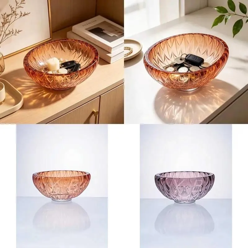 Amber embossed glass porch storage bowl decorative key and jewelry storage bowl suitable for home table decoration