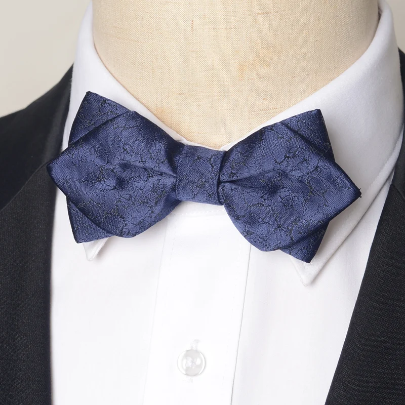 High Quality Dark Blue Pointed Bow Tie Men's Gift Fashionable Butterfly Wedding Gift Banquet Shirt Accessories 100% Silk Bow Tie