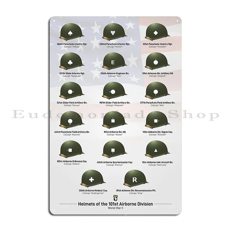 Helmet Insignia Of The 101st Airborne Division World War Ii Metal Sign Cinema Customized Wall Decor Wall Mural Tin Sign Poster