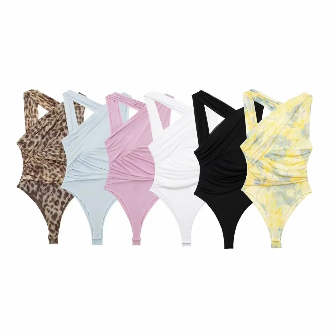 Vintage Frauen unregelmäßige Leopard Bodysuits 2024, Mode, Damen, Urlaub, schlanker Body für weibliche, schicke Kleidung