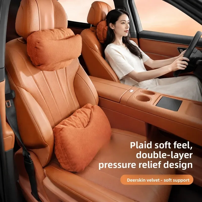 High Quality Perforated Suede Breathable Neck Pillow Lumbar Support Cushion For Car Seat