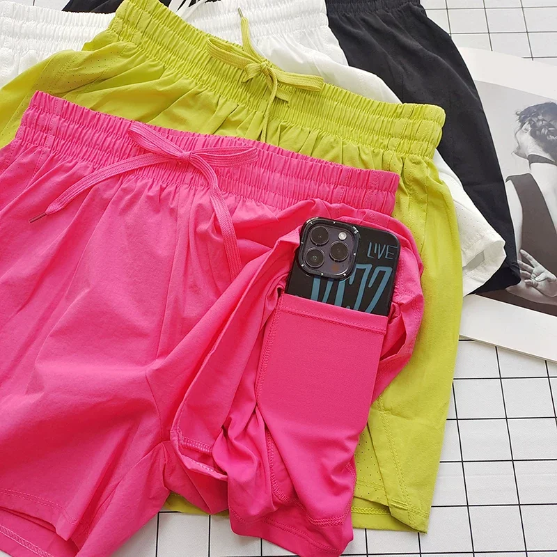 Women's Fake Two Piece Anti Chafing Quick Dry Biker Shorts High Waist Casual Yoga Shorts for Tennis Running Training Fitness
