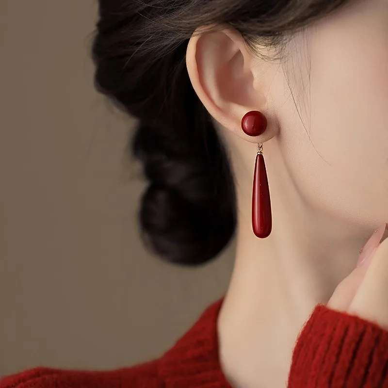 Anke Deep Drawn Red Pearl Water Drop Pendant Hanging Earrings For 2026 New Design Jewelry Women's Trendy Accessories Earstud