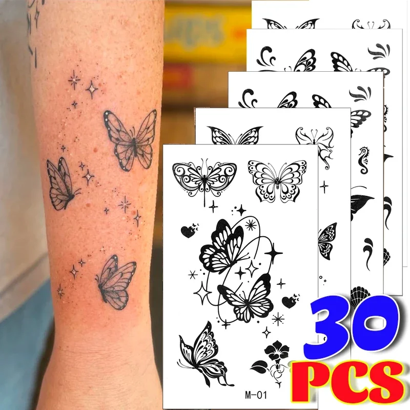 

Временные татуировки с цветком и бабочкой, наклейка, водостойкая одноразовая переводная татуировка для женщин и мужчин, рука, тело, поддельные татуировки, украшение