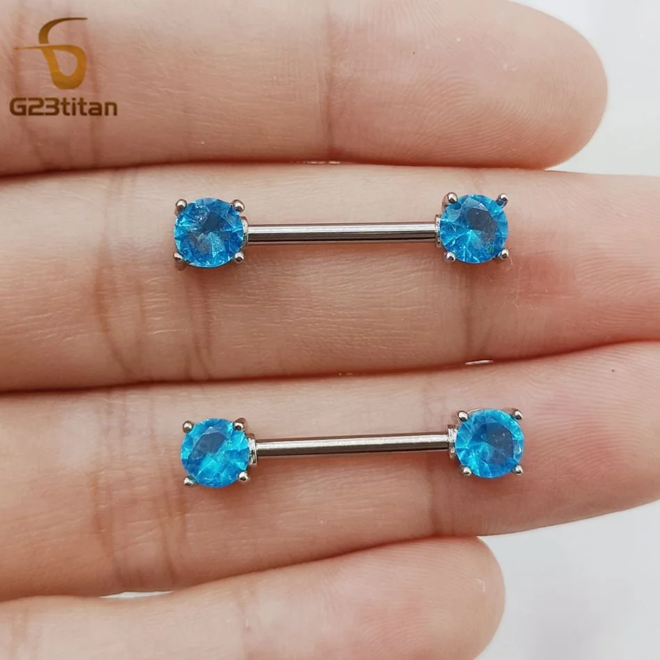 2pcs Women Sexy Jewelry 14G Bright Zircon Nipple Rings Straight Barbell Surgical Steel or Titanium Piercing Bar Beach Accessory