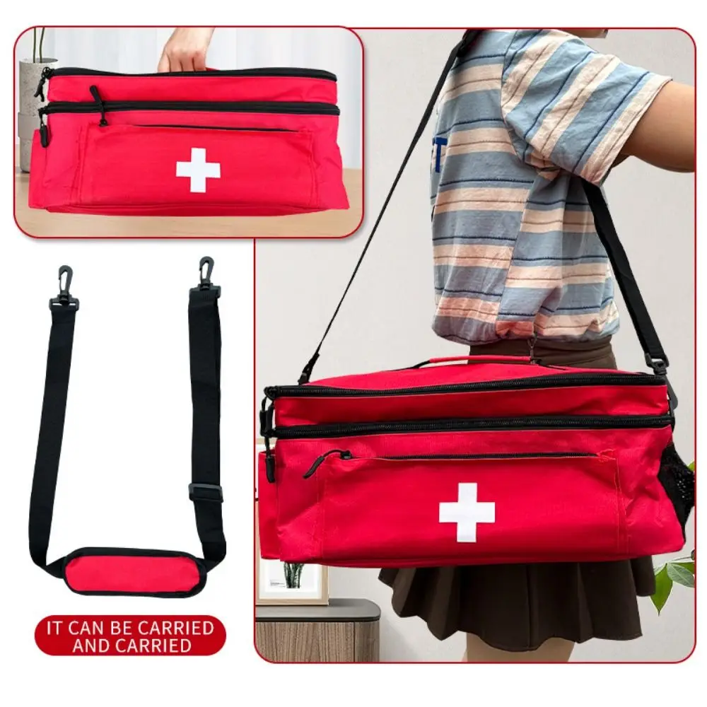 

Multi-functional Portable Medicine Bag Double Zipper with Adjustable Straps Travel Medication Case Detachable Divider Handle