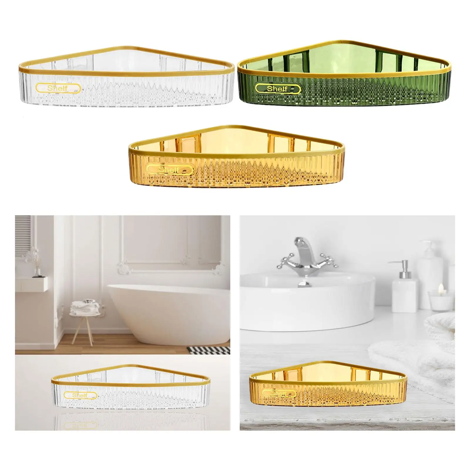 PET Shower Organizer Shelf Triangular Corner Rack Wall Mounted Storage Basket Rustproof Multipurpose Holder for Bathroom Kitchen