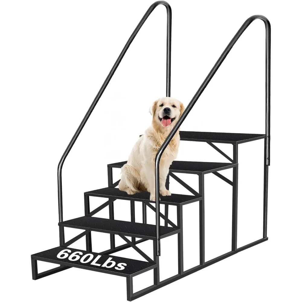 RV Steps with Handrails, 5 Step RV Stairs 660 lbs Load Capacity, Step Ladder with Anti-Slip Panel, Mobile Home Stairs for Travel