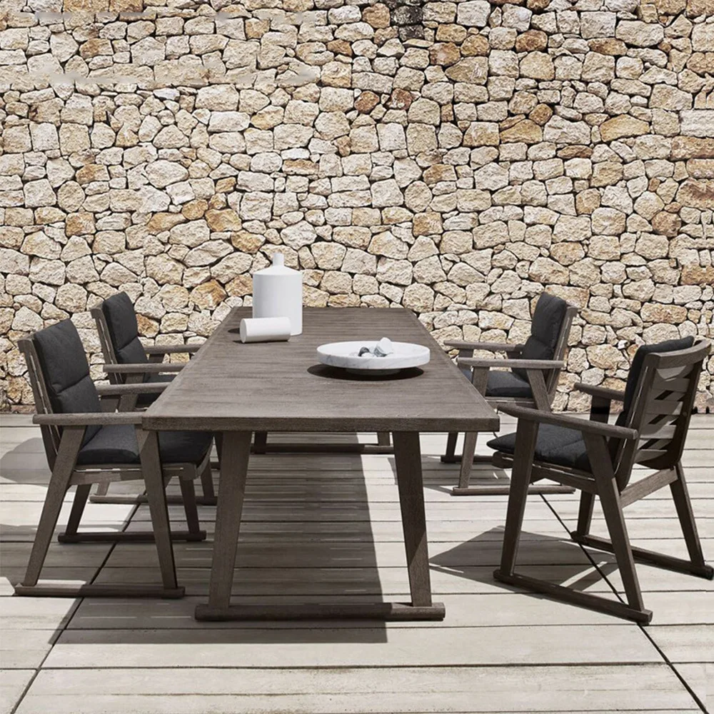Outdoor solid wood tables and chairs courtyard combination garden hotel villa outdoor open-air leisure antiseptic teak tables an