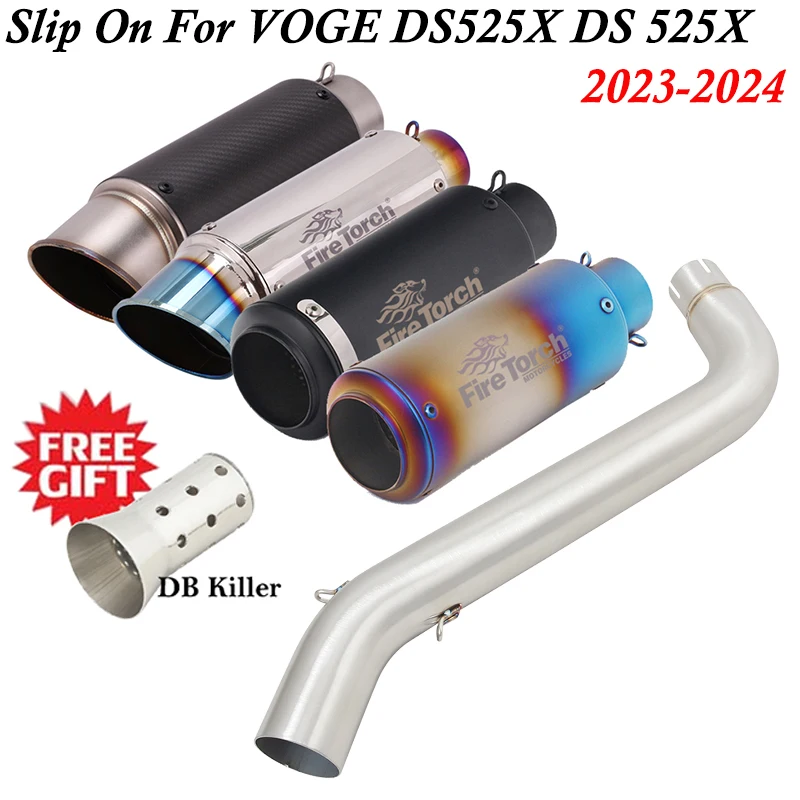 Slip On For VOGE DS525X DS 525X 2023 2024 Motorcycle Exhaust Escape Systems Modify Mid Link Pipe Carbon Fiber Muffler DB Killer