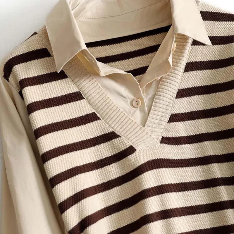 Chemise Deux Pièces Décontractée à Manches sulfpour Femme, Faux Deux Pièces, lèvent, Patchwork, Nouvelle Collection Printemps Automne