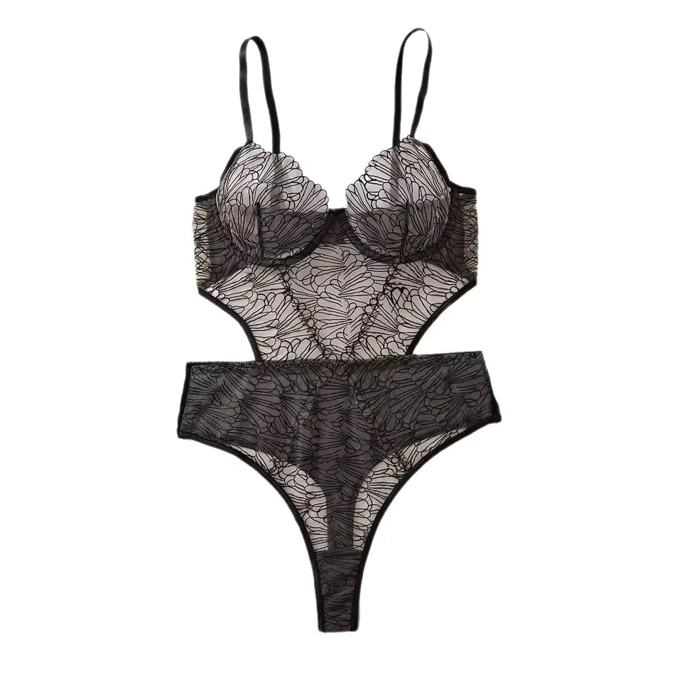 

New Erotic Western Style Black Mesh Hollow Out Featuring Sensual See Through Alluring Exquisite Premium Sexy Bodysuit