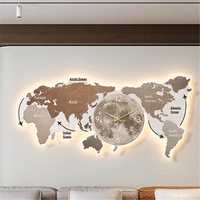 Nordic Minimalism World Map Clock Led Wall Lamp Living Room Mural Sofa Background Hanging Painting Study Office Cafe Night Light