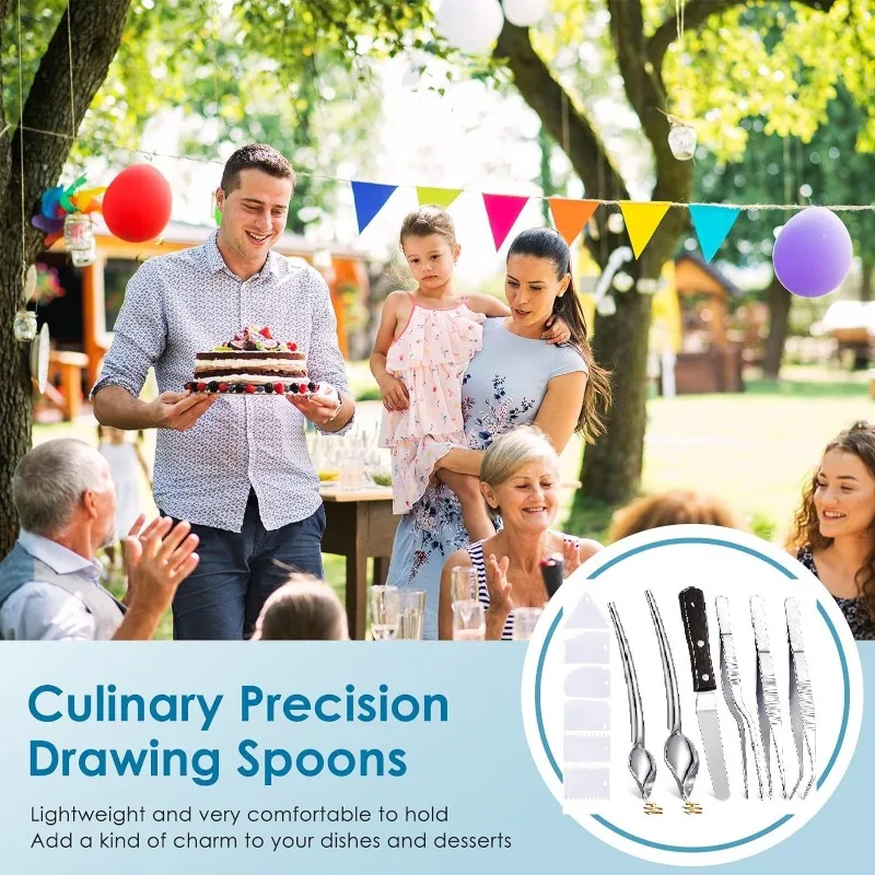 Culinary Precision Drawing Spoons Drizzle Cooking Tweezers Plastic Dough Scrapers Set for Food Culinary Plating Decorating