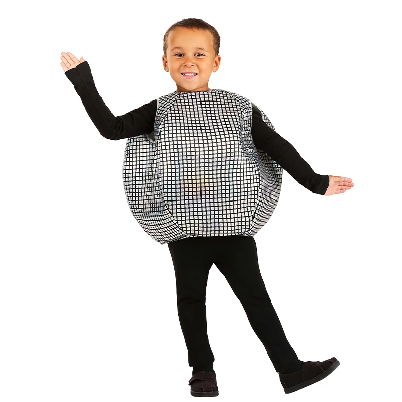 

2025 New Arrival Child Silver Glitter 1970's Club Ball Dance Party Halloween Fancy Dress Up Disco Ball Costume for Girls