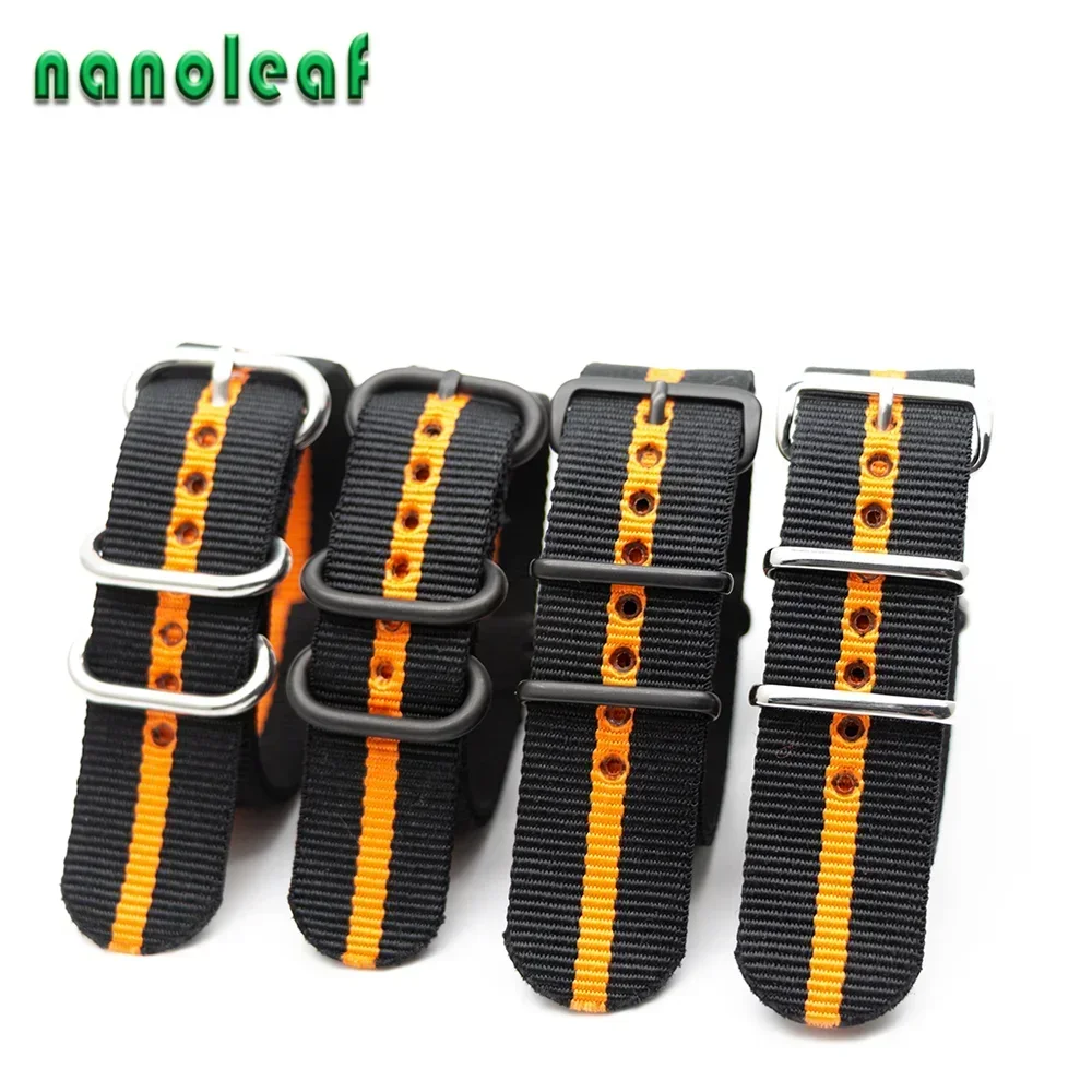 Black-Orange Replacement Wristband  Advanced Watch Striped Strap Adjustable Premium Nylon Band 18/20/22/24MM Watch Accessoriss