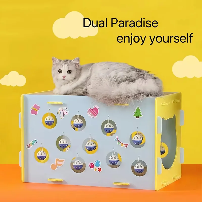 All In One Cat Hide And Seek Toy Cat Nest Teaser Wand Cat Scratcher Mat Self Play Relief Boredom Puzzle Interactive Toy For Cats