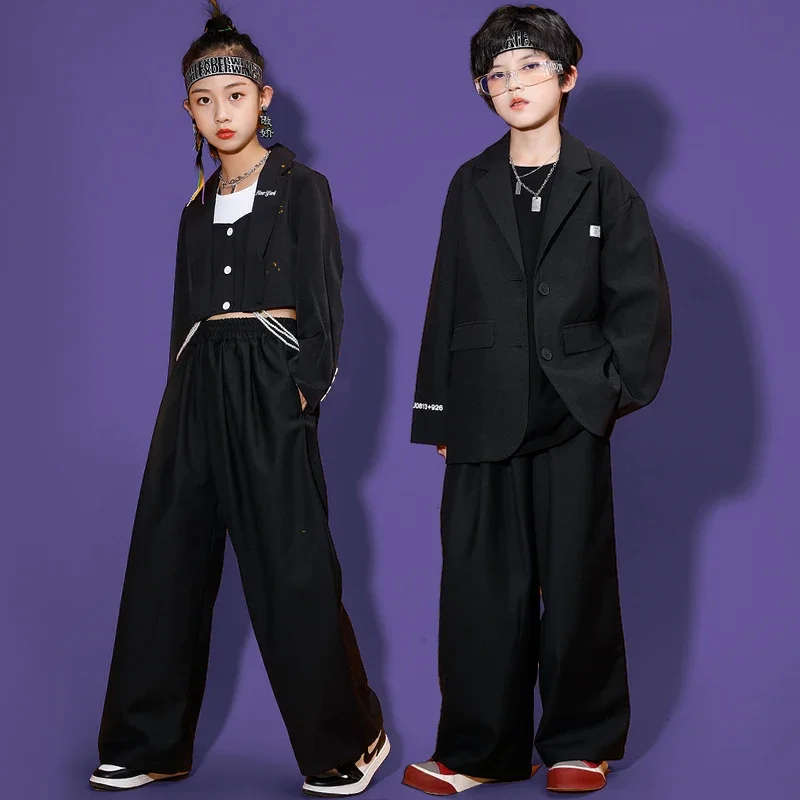 

Fashion Kids Suit Black Coat Pants Girls Catwalk Concert Outfits Hip Hop Dance Clothing Boys Drums Show Stage Costume BL8941