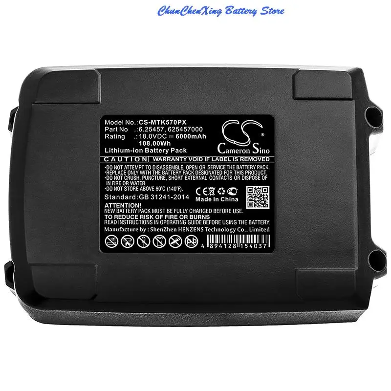 

Cameron Sino 3000mAh/6000mAh Battery for Metabo AHS 18,ASE 18,GPA 18,HJA 14.4,KFM 18,KGS 18,KHA 18,KNS 18,KSA 18,MBS 18,WB 18