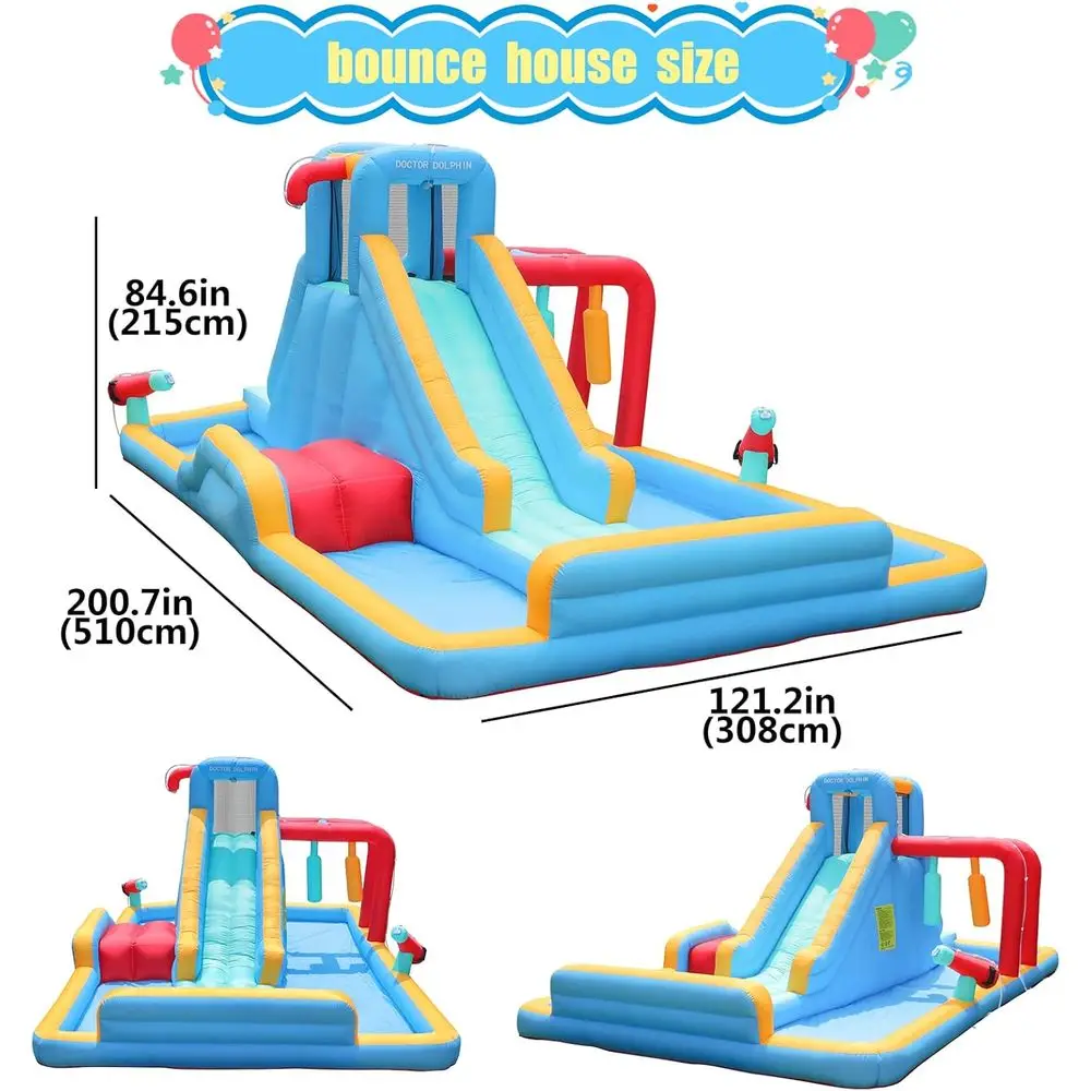 Iatable waterglijbanen, waterbouncehuis met waterglijbaan voor kinderen, opblaaswaterpark achtertuin, waterglijbanen buiten
