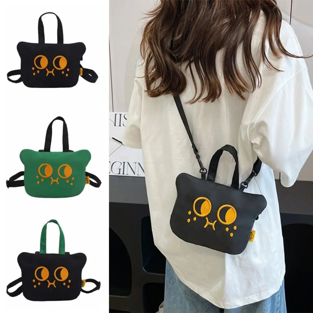 Kawaii Cartoon Crossbody Bag Black Cat Printed Cute Women's Shoulder Bag Portable Lightweight Casual Mobile Phone Bag Lady