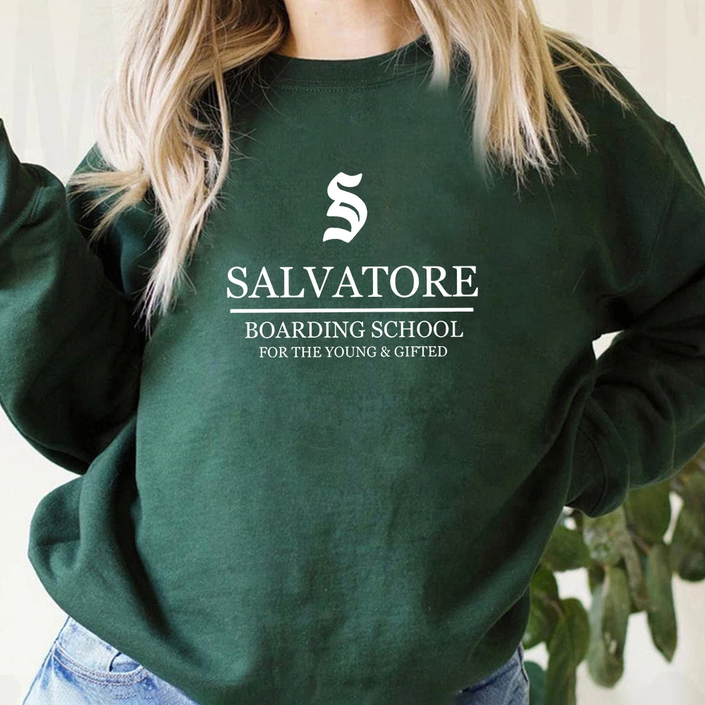 TV Show Vampire Diaries Sweatshirt Salvatore Boarding School Hoodie Damon Stefan Salvatore Mystic Falls Crewneck Sweatshirts