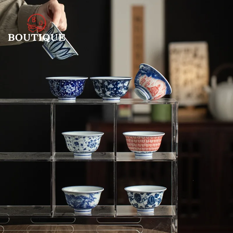 Taza de Té de Cerámica Azul y Blanca Antigua, Tazas Vintage, Tazas de Té Japonesas de Porcelana, Taza de Té China, Cerámica de la Ciudad de Jingde, Puera Kung Fu