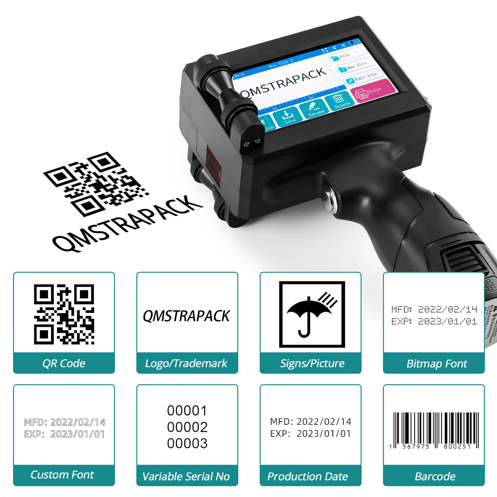 Imagem -03 - Handheld Inkjet Printer Gun Tinta de Secagem Rápida para Texto Código de Barras qr Número do Lote Logotipo Data Impressora de Etiquetas Não Criptografado 127 mm