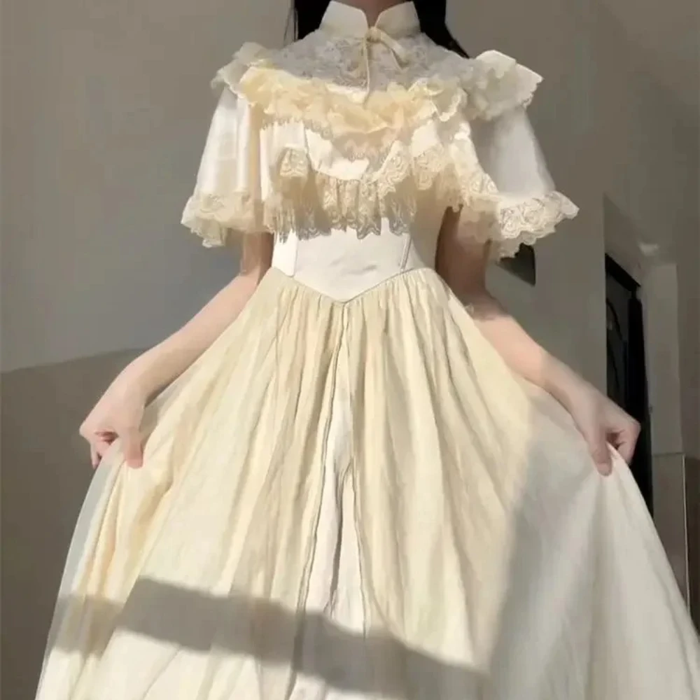 

Coalfell French Retro 2025 Dress Lolita Gothic Courtly Style Vintage New Lace Collar Princess Cutie Dress Women dfkj3e3