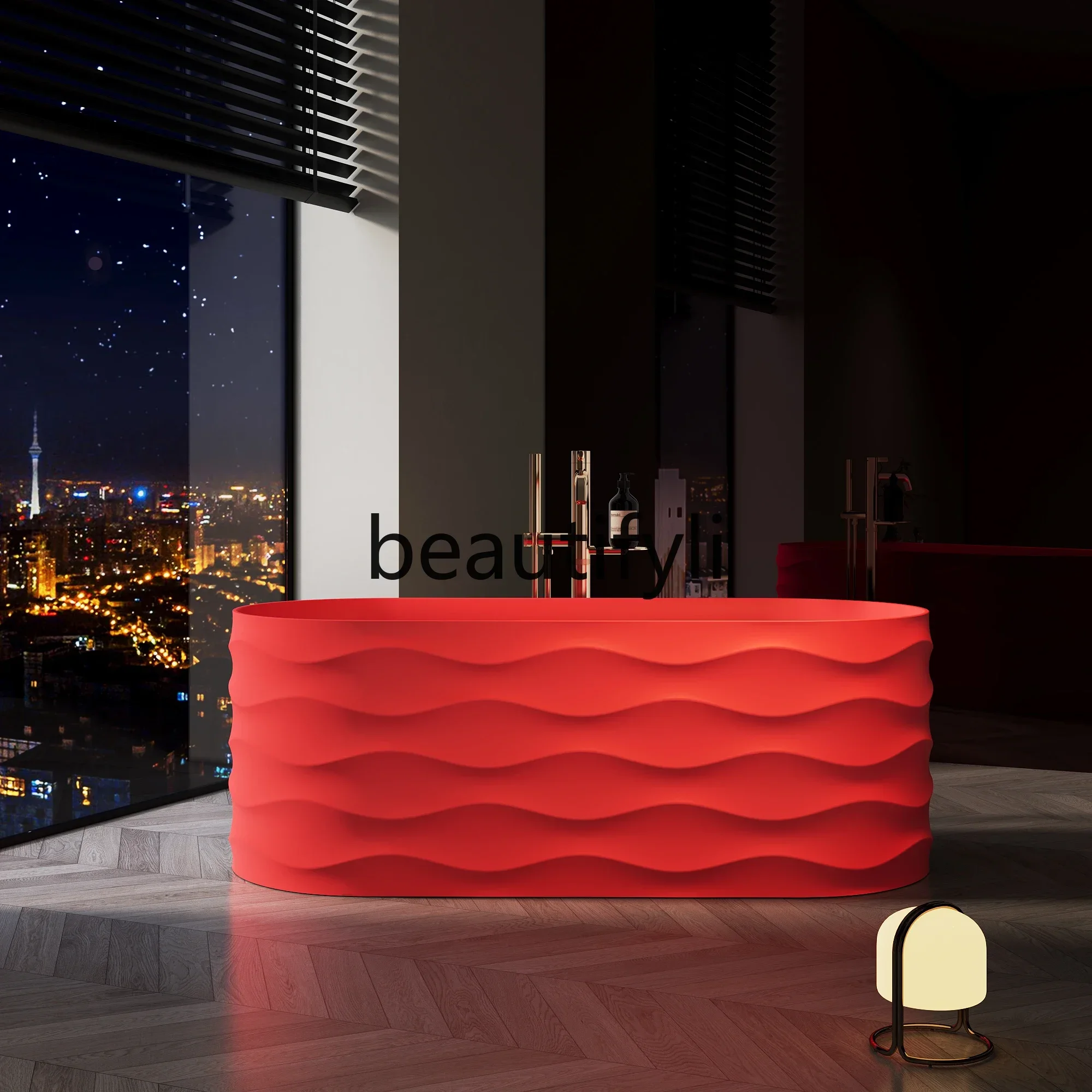 

Polymer Pure PMMA Artificial Stone Bathtub Art Design Wave Pattern Home Hotel Homestay Double Bathtub0420