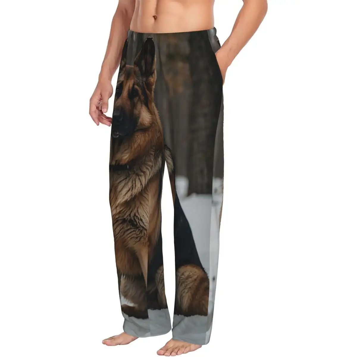Custom German Shepherd Dog Men Pajama Pants Lounge Sleep Sleepwear Bottoms with Pockets