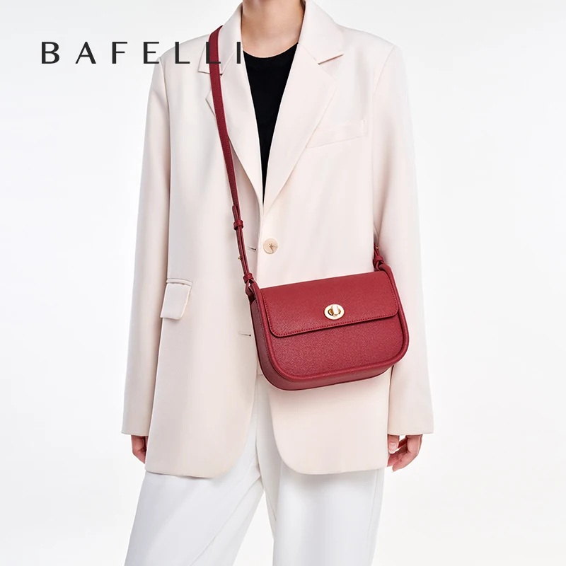 BAFELLI 2024 WOMEN\'S NEW TREND LEATHER SADDLE BAGS FASHION STYLE ORIGINAL DESIGNER LUXURY BRAND CASUAL CROSSBODAY PURSE SHOULDER