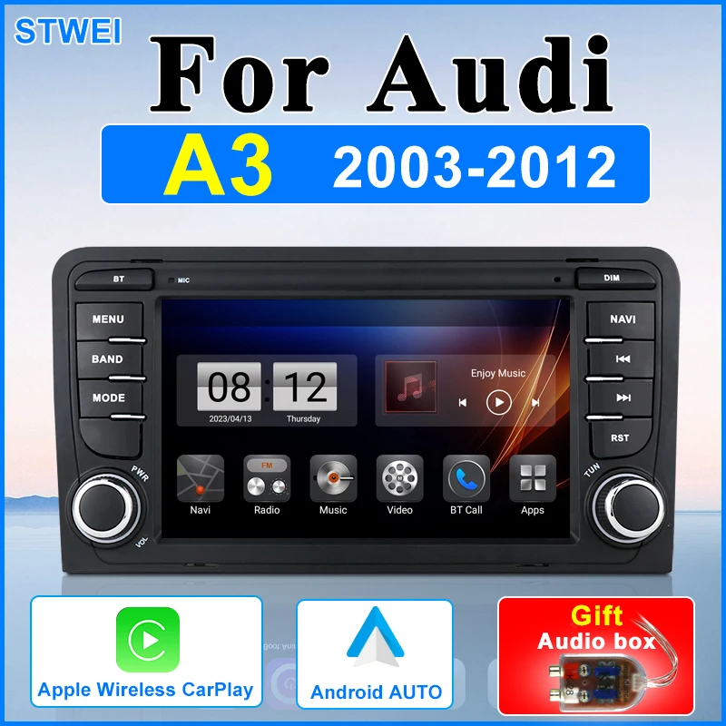 For Audi A3 8P S3 RS3 2003-2012 Android 12 Car Radio Multimedia Playback Video Player GPS Navigation Carplay, 4G, WiFi, DSP