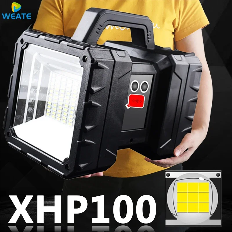 Super Bright XHP100 LED Usb Rechargeable Double Head Searchlight Handheld Flashlight Work Spotlight Floodling Light XHP70 Torch