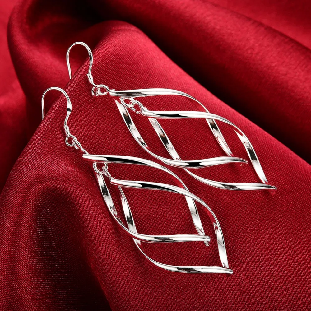 New Arrival 925 Sterling Silver ślubne kolczyki biżuteria kobiety wysokiej jakości długie kolczyki wiszące Drop Hoop