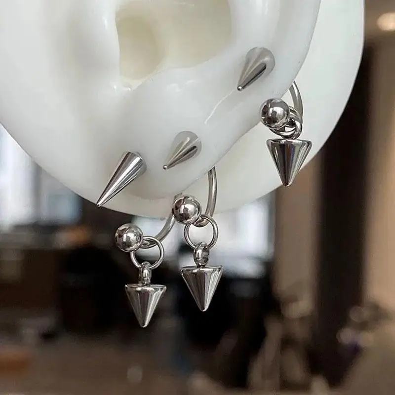 「Gothic Stainless Steel Barbell Spike Drop Stud Earring Rivet Curved Cartilage Piercing Earrings For Women Y2K Party Jewelry」