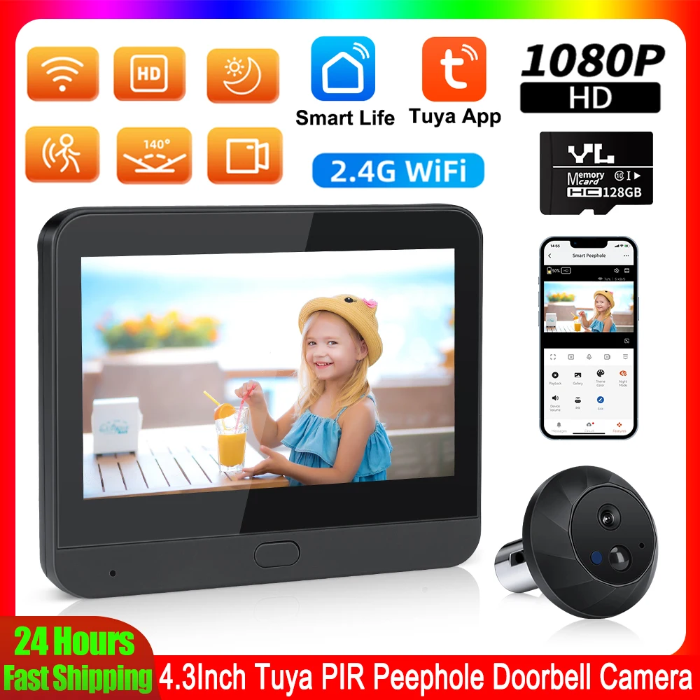 Elecpow WiFi Peephole Tuya Smart 1080P Digital Door Camera 4.3Inch Video Doorbell PIR Night Vision Motion Detection видеоглазок