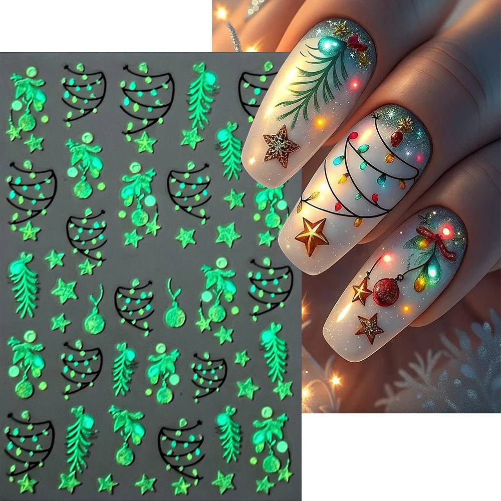 Glow In Dark Stars - 1Pcs Winter Luminous Christmas Nail Art