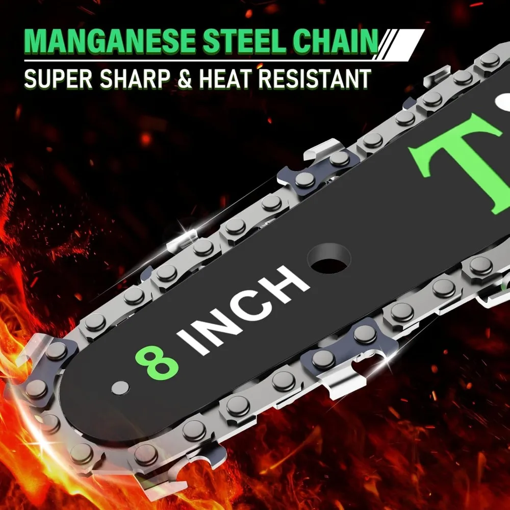 8インチコードレスミニチェーンソー、バッテリー2個付き、家庭や庭用の軽量ハンドヘルドソー