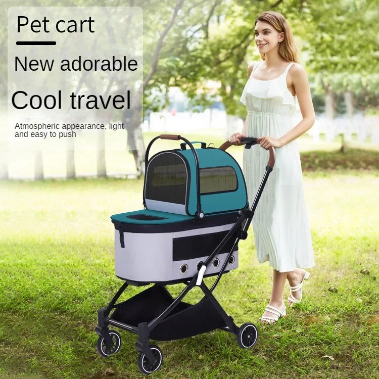 

Automatic Folding Double-layer Pet Cart Separate Object Push/lightweight Small and Medium-sized Dog Cat Dog Cart