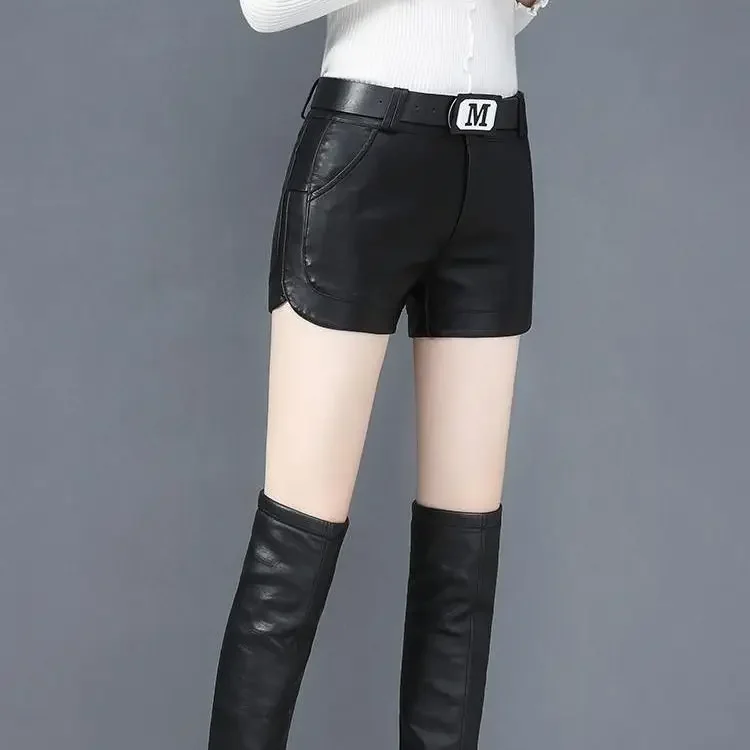 

Shorts Women Spring Leather Pants Women's Short Autumn And Winter PU Leather Shorts Flow Hip Leather Pants Ropa Mujer