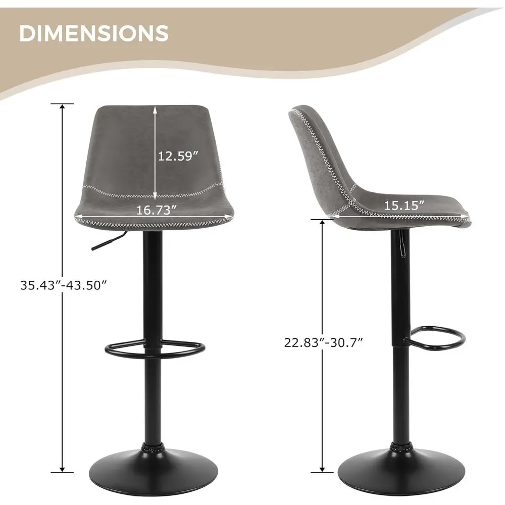 Graue 360-Grad-drehbare Barhocker mit Thekenhöhe, 2er-Set