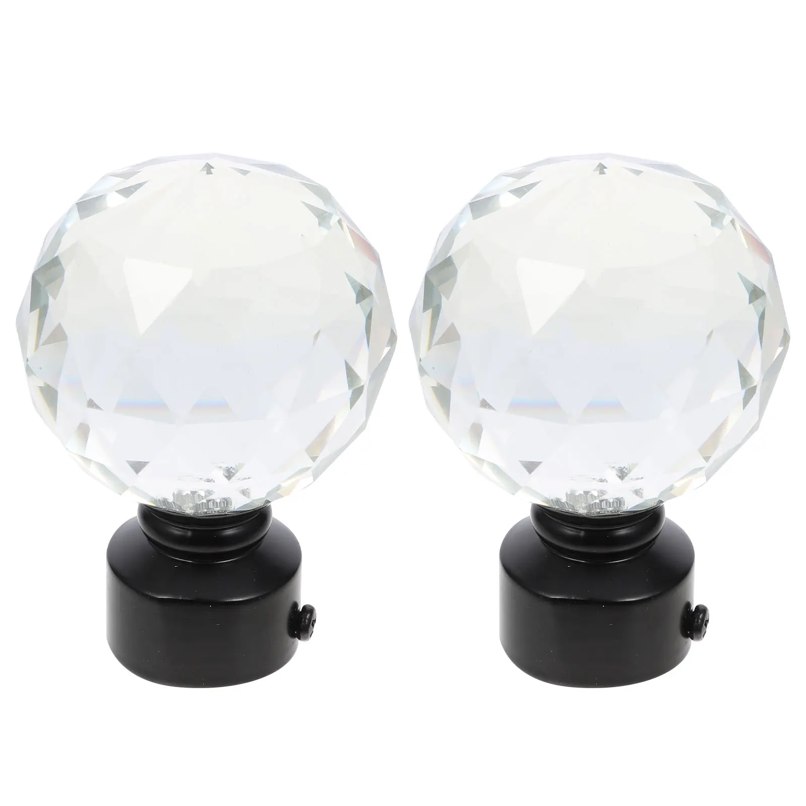 

2pcs Curtain Rod Decorative Head Ends Black Rhinestones Cap Finial Knobs for Poles Home Bedroom Dorm Apartment Window Hardware